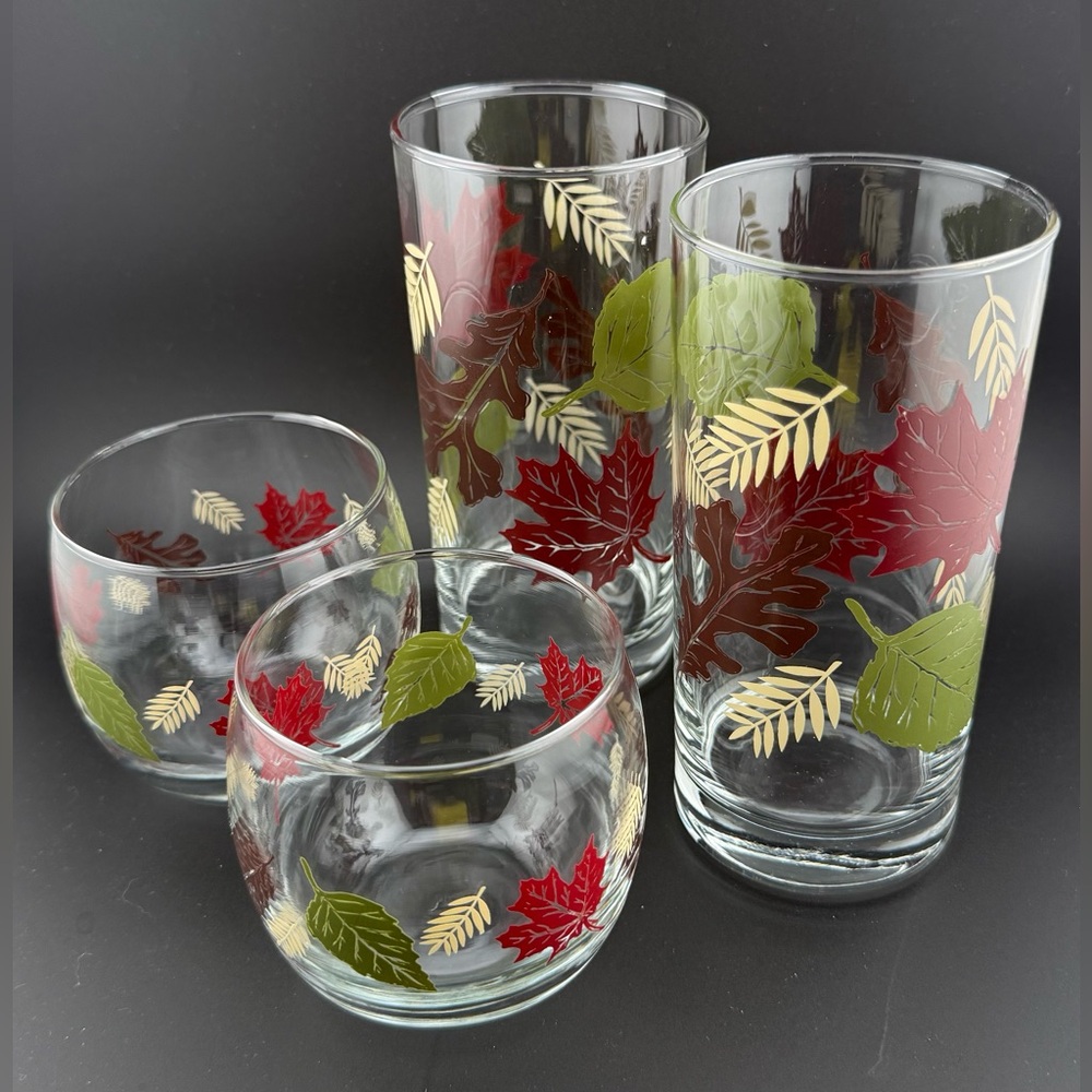 4 Libbey “Autumn Leaf” glasses. 2 lowball (10oz)  2 highball (16oz)